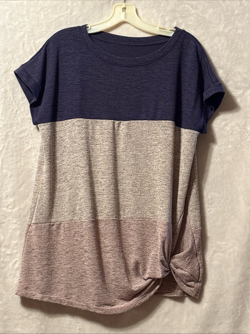 Colorblock Short Sleeve Knot Tee in Navy, Light Gray & Mauve